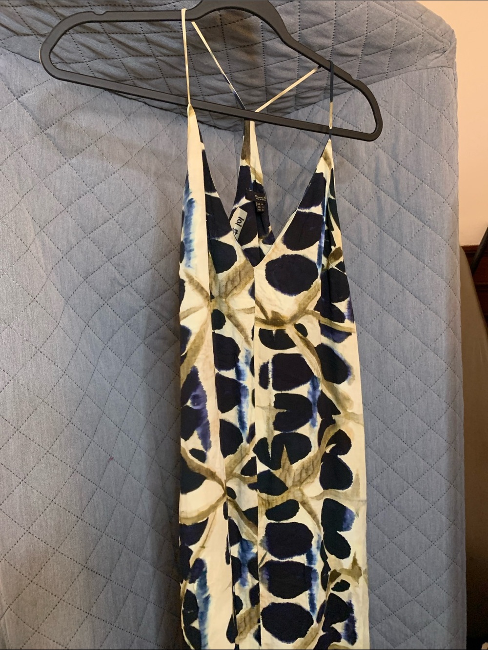 Massimo Dutti Blue and Cream Abstract Print Slip Dress